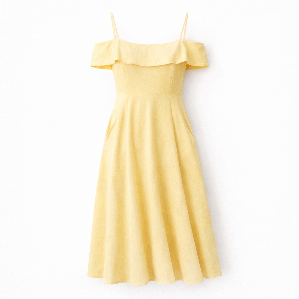 Leith Yellow Ruffle Midi Dress Size S | Sundress Summer Wedding Guest